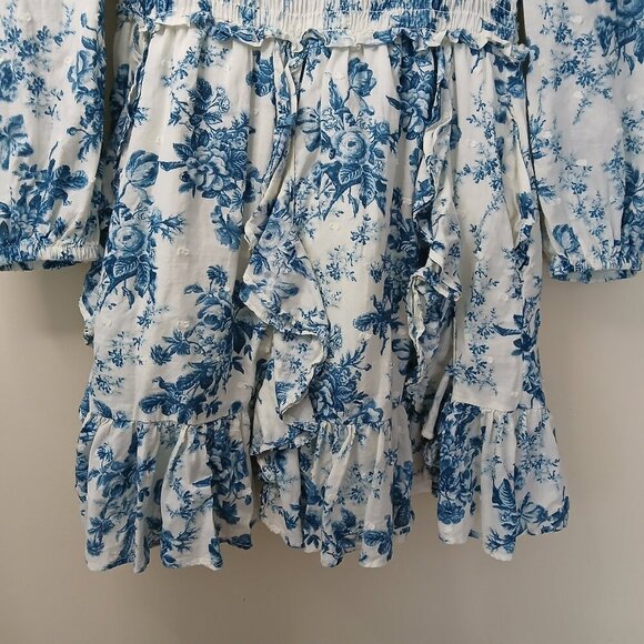 Gap x Love Shack Fancy Floral Mini Dress Blue White Size XS - Picture 7 of 9